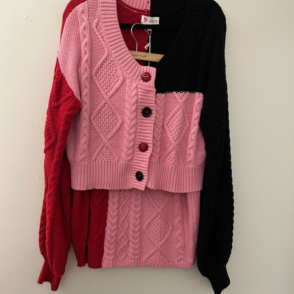 Colorblock Cable Knit Cardigan Sweater